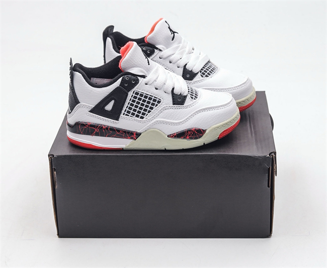 Youth Running weapon Super Quality Air Jordan 4 White/Orange Shoes 036